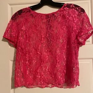 H&M pink lace top with zipper on back